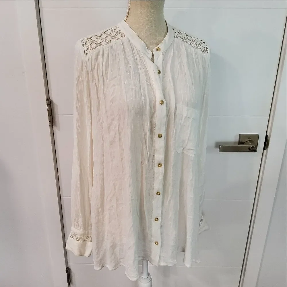 Free People The Best White Crochet  Blouse Size M
